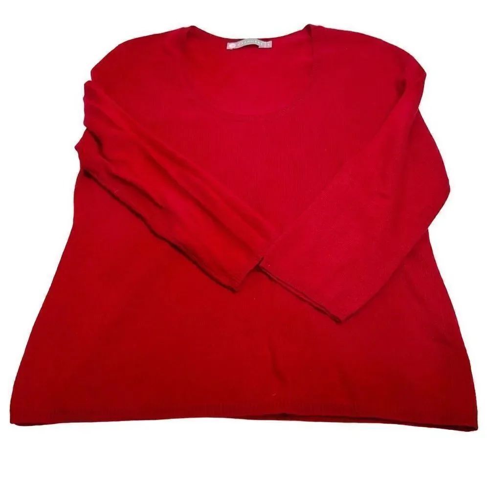 InCashmere red scoop neck 3/4 sleeve cashmere sweater size L - Picture 13 of 15